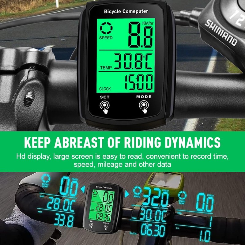 SKIKHN Digital Bicycle Computer, Speedometer Bicycle, 19 Functions Waterproof with