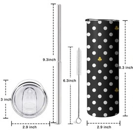 Xchearser Polka Dots Skinny Tumbler, 20oz Stainless Steel Insulated Cup with Lid and Straw, Travel Mug Water Bottle, Gifts for Women