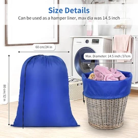 OTraki 24x32 inch Heavy Duty Laundry Bag 2 Pack Drawstring Storage Bags 60x80cm (Blue+Black, 24 x 32 inch)