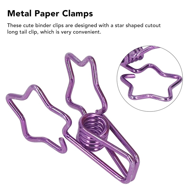 100pcs Star Binder Clips Cute Cartoon Hollow Strong Clamping Force
