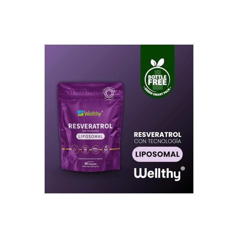 Wellthy Resveratrol Liposomal 90 Cápsulas. Entrega Optimizada, La Mas Alta