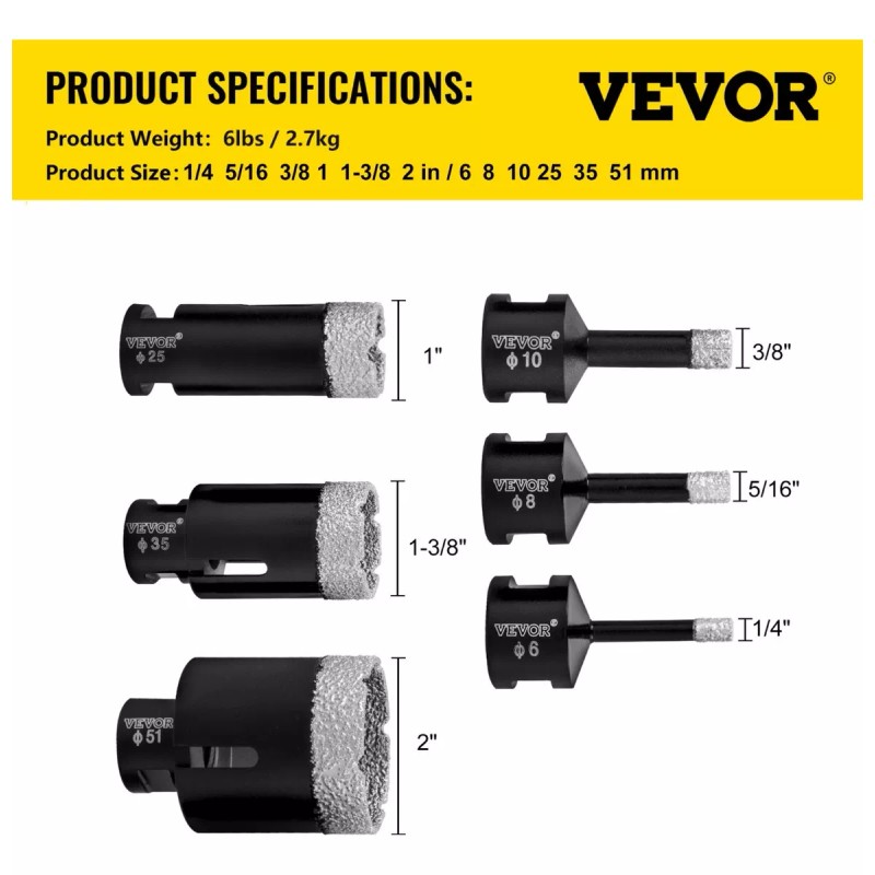 Vevor Kit De Sierra Perforadora Para Baldosas Broca De Diamante