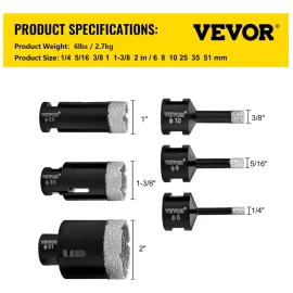 Vevor Kit De Sierra Perforadora Para Baldosas Broca De Diamante