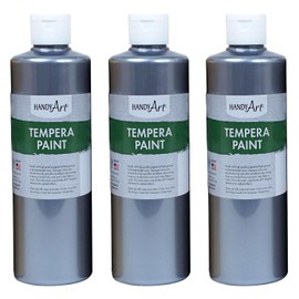 Handy Art Metallic Tempera Paint, Silver, 16 oz. Bottle, Pack of 3 (RPC231166-3)