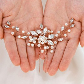 Aukmla HP-06 - Horquillas para el pelo con diamantes de imitación, acrílico, perlas blancas, hechas a mano, accesorios para el pelo para mujeres y niñas