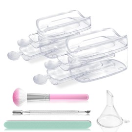 Dip Powder Recycling Tray System Pack of 2, Portable Dip Powder Nail Kit Starter Set with Scoop, Nail Dust Brush, Metal Dual Head Cuticle Pusher and Nail File, Dipping Nail Art Manicure Accessories Makeup Tool, Clear