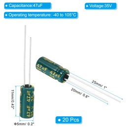 PATIKIL PATIKIL 35V 47uF Electrolytic Capacitors, 20Pcs 5x11mm Aluminum High Frequency Electrolytic Capacitors for TV, LCD Monitor, Refrigerator, Circuit Boards, Green