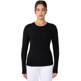 JENNIE LIU Women's 100% Cashmere Cable-Knit Long Sleeve Pullover Crew Neck Sweater (Black, Medium)