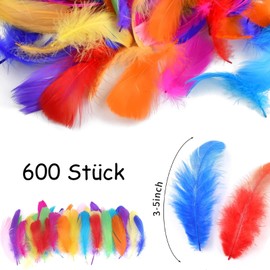 KVGBNT Colourful Feathers, 600 Pieces Feathers for Crafts, 8-12 cm Dream Catcher Crafts, Feathers Colourful for Nursery, DIY Crafts, Wedding, Party, Decorations