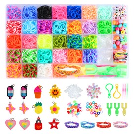 2500+ Bands Set, 40 Compartments Loops Rubbers for DIY Bracelets, Loop Bracelets Set Children with Beads, Charms, Hooks, Storage Box - Craft Set Gift for Boys & Girls, Rubber for Bracelets