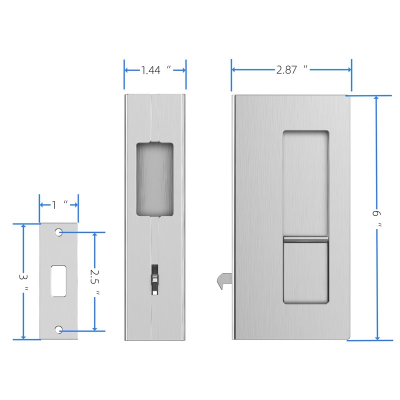 Pocket Door Lock with Pull, Sliding Door Handle for 1-3/8”Thickness
