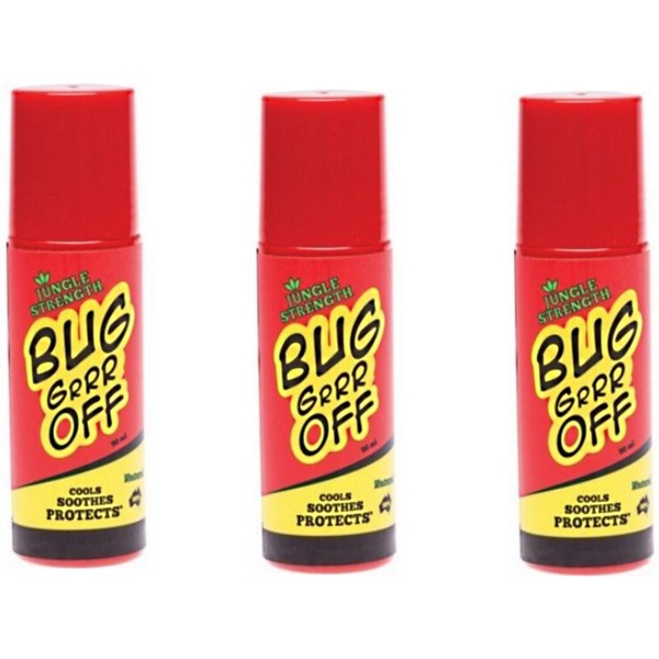 3 x 90ml BUG-GRRR OFF Jungle Strength Outdoor Roll On ( insect repellent )
