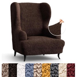 PAULATO BY GA.I.CO. Stretch Wingback Chair Slipcover 1-Piece – Bi-Elastic Wing Backed Armchair Cover – Furniture Protector Machine Washable – Dark Brown (Wingback Armchair 21”-39” Wide)