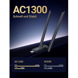 UGREEN USB WiFi Adapter, AC1300 5dBi High Gain Dual Antennas, 5G/2.4G Dual Band, 164ft Wide Range, USB 3.0 WiFi Adapter for Desktop PC Laptop, Support Windows 11/10/8.1/8/7