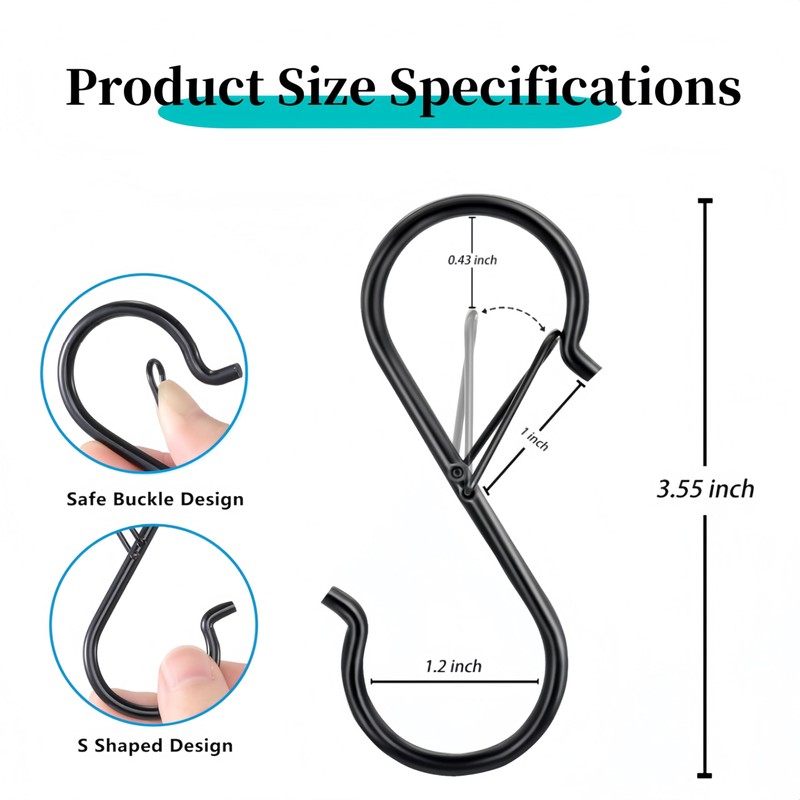 20Pcs S Hooks with Safety Buckle, 3.5 inch Heavy Duty