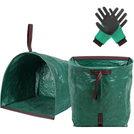 2PCS 72 Gallon Yard Waste Bags, Large Garden Debris Bags, Dustpan-Type Lawn Bags, Reuseable Heavy Duty lawn and leaf bags with Gardening Gloves