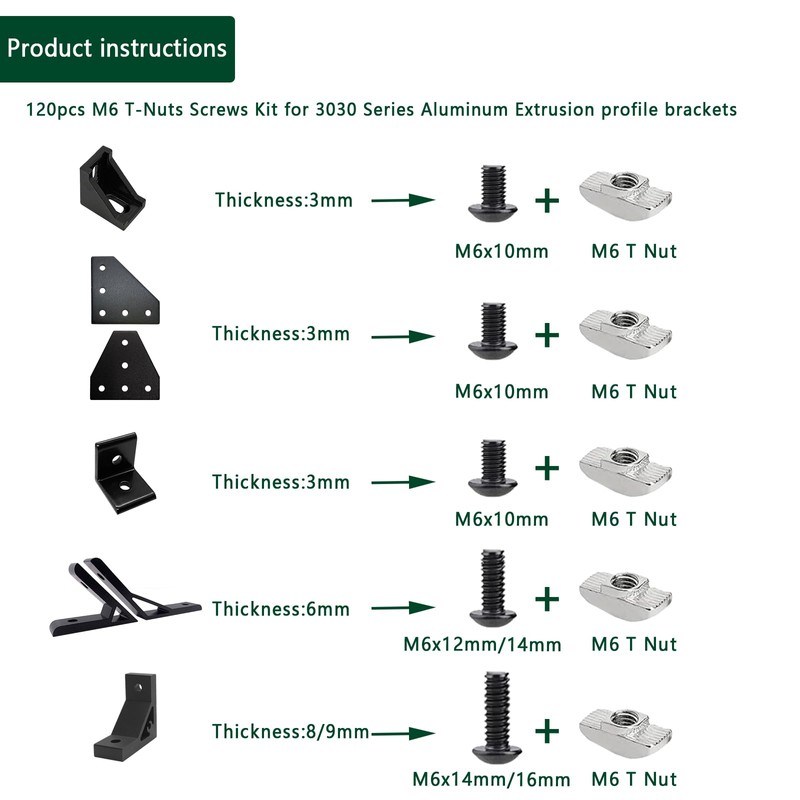 120Pcs 3030 3060 Aluminum Extrusion Hardware Accessories, M6 T Nuts