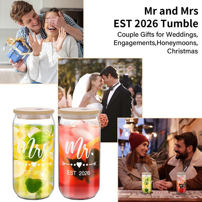 Mr and Mrs Coffee Cups 2026 Gift Glass Tumbler Set