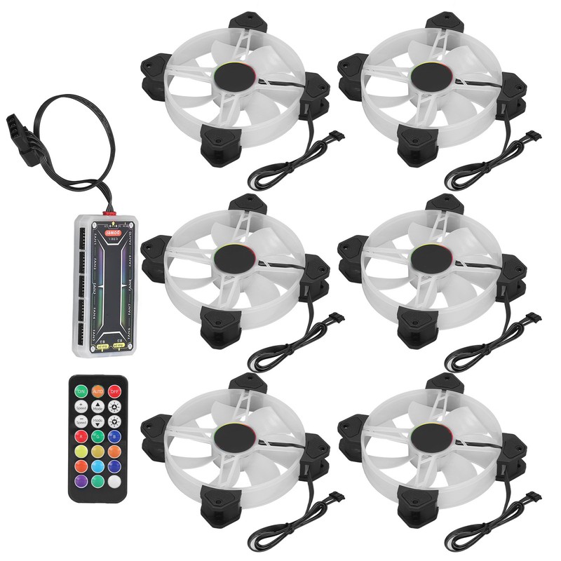 6pcs Computer Case Fan 120mm Ultra Quiet Adjustable Color RGB