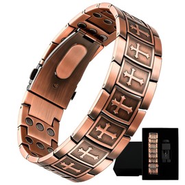 Copper Bracelet for Men, 99.99% Pure Copper Jewelry Cross Magnetic Bracelet with 4X Ultra Strength 3800 Gauss Magnets & Adjustable Sizing Tool