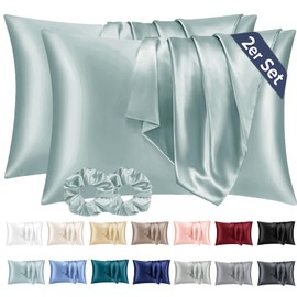 Vielit 2 Pack Satin Pillowcase for Hair and Skin,Soft as Silk Pillowcases for Hair and Skin,Easier Care than Silk Pillow Case Green Pillowcases for 50x70cm Pillow Envelope & 2 Scrunchies