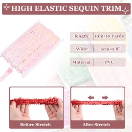 sourcing map 10m x 2cm Elastic Sequins Trim Flat Stretchy Sequin Strip Paillette Fabric Ribbon Band for DIY Crafts Sewing Dress Pink