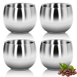 4 x Small Coffee Mugs, Tea Cups, Milk Cups for Outdoor Camping, Stainless Steel Cups, 150 ml, Tea Cups, Espresso Cups, Double-Walled, Vacuum Insulated