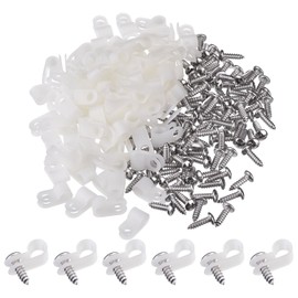 WitBicg 100 Pack 1/4 Inch R-type Clip Cable Fastener Wire Clamp Nylon Screw Mounting Electrical Grip Wire Clips with 100 Pack Screws for Wire Management