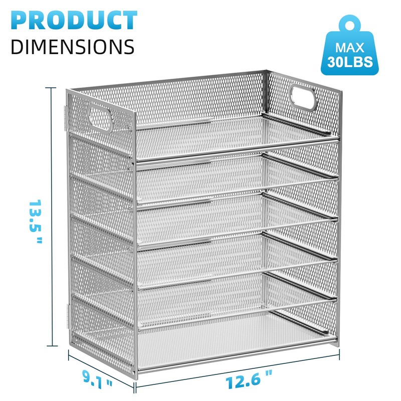 Marbrasse 2 Pack Desk Organizer with Handle, 6 Tier Paper