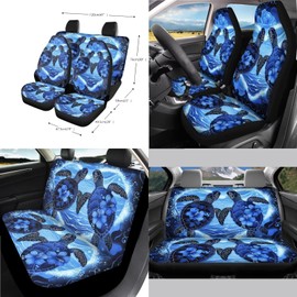 Wanyint Sea Turtle Blue 14 PCS Car Seat Covers Set, Auto Seat Protector with Steering Wheel Cover Seat Belt Pads Garbage Bag Armrest Cover Handbrake Cover Set Rear View Mirror Protector Coasters