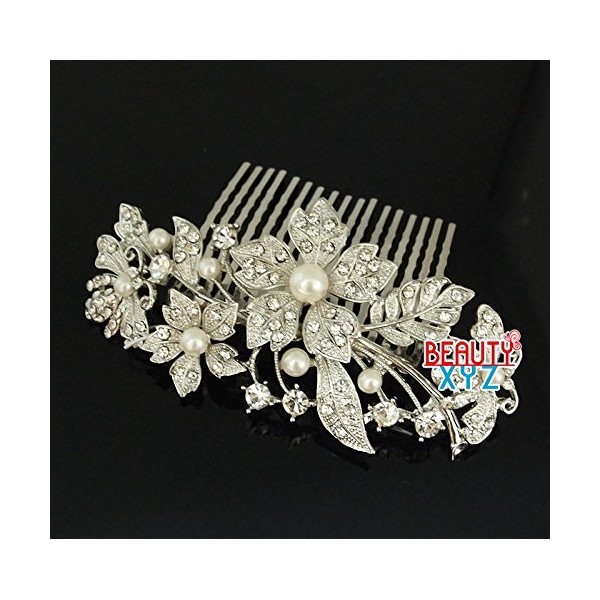 Fashion Bridal Flowers Ivory Color Cream Simulated Pearl Clear Austrian Crystal Hair Comb for wedding