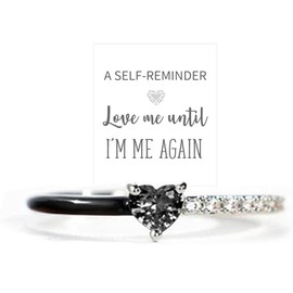 Love Me Until I'M Me Again Black Heart-Cut Half Enamel Ring,Heart Rings Promise Self Love Rings Adjustable Heart Rings Jewelry Birthday Gifts for Women Friends Wife, Metal, No Gemstone