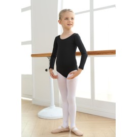 MdnMd Classic Long Sleeve Gymnastic Dance Ballet Leotard for Girls Children Bodysuit (Black, 10-12 Years)