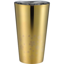 Wahei Freiz ME-7350 Tsubamesanjo Sakura Stainless Steel Tumbler, 10.1 fl oz (300 ml), Gold, Heat Retention, Cold Insulation, Double Layer, Sakura Kaido