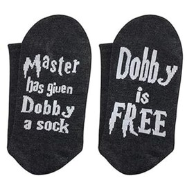 Dobby Socks Funny Novelty Knitted Words Master Has Given Dobby A Sock Unisex Combed Cotton Crew Socks Black