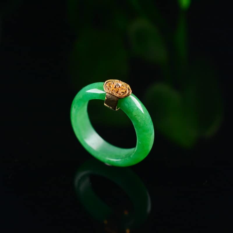 Natural Jade Ring Woman Lucky Smooth Green Band Ring Gold