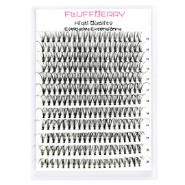 FLUFFBERRY Eyelash Clusters Individual Lashes Extension 240 PCS D Curl 20D 15-20 MIX Large Tray Volume Mink Under DIY Kit at Home