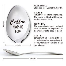Funny Coffee Lover Spoon Gifts for Women Men, Coffee Makes Me Poop, Birthday Thanksgiving Christmas Gifts for Coffee Lover Mom Dad Grandma Grandpa, Engraved Stainless Steel Coffee Spoon