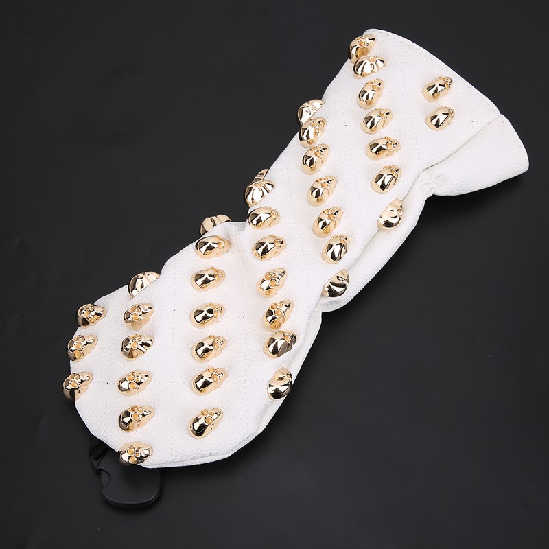 Golf Wood Headcovers PU White Skull Rivet Design Waterproof Durable