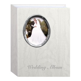 Pioneer Photo Albums WAF-46/ST 200 Pocket Ivory Moire Cover Album with Silver Tone Oval Frame and Wedding Album Text for 4 x 6-Inch Prints