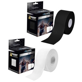 MuscleFix Athletic Tape for Ankle, Wrist & Joint Protection, Easy-tear Breathable Soft Cotton Best Adhesive Medical Tape for Athletes & Trainers (3.8cm * 13.7 m, White & Black) 2 Pack