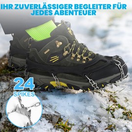 Jokisa Grödel Crampons for Mountain Shoes with 24 Teeth, Grödel for Hiking Shoes, Stainless Steel, Spikes Shoes, Traction with Non-Slip for Any Outdoor Activity and Challenge
