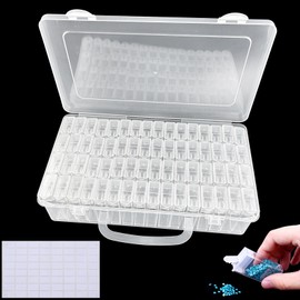 Diompirux 64 Grid Sorting Boxes for Small Parts, Diamond Painting Storage Box with Sticky Notes, Plastic Beads Nail Art Storage Container, for Small Parts, Manicure, Beads, Rhinestones