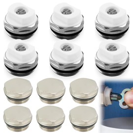 6-Piece Radiator Bleed Valve 1/2 Inch and Blanking Plug Set Brass Manual Bleeding Valve with 6 Sealing Plugs Self-Sealing for Radiator Distributor up to 120 °C