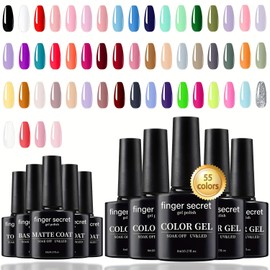 finger secret 55-Color Gel Nail Polish Kit,Top and Base Coat for Nails, DIY Nail Art Painting Set, All in One Kit, Professional Gel Polish for Nail Design, Nail Gel Polish Set with Vibrant Shine
