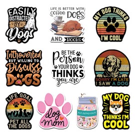 (Set of 10) Dogs Sticker Sorry I'm Late I Saw A Dog, My Dog Thinks I'm Cool Funny Quotes Waterproof Vinyl Decal Gift Suitable for ​​Water Bottles Laptop