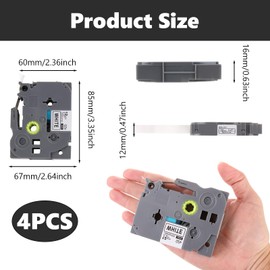 4pcs Cinta de Etiquetas Compatible con Brother PT-D200 PT-D210 PT-H110 PT, Cinta de Etiquetas Compatible con Brother P-Touch 12mm, 0.47 pulgadas, Negro sobre Blanco, Compatible con TZe-231 TZ-231
