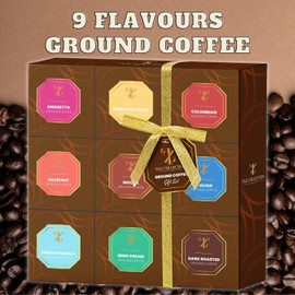 Coffee Gift Set - Selection of 9 Gourmet Flavoured Coffee Set - Medium-Dark Roasted Coffee Gifts for Men & Women - Gift for Coffee Lover - Christmas Coffee Gifts for Him & Her (Ground Coffee)