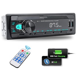 Car Stereo Bluetooth Single Din Car Stereo with Voice Assistant/Bluetooth 5.0 /MP3 Media Player with FM/7 Color Light/Car MP3 Player USB AUX Port/Audio Recording/Remote Control/USB Fast Charging