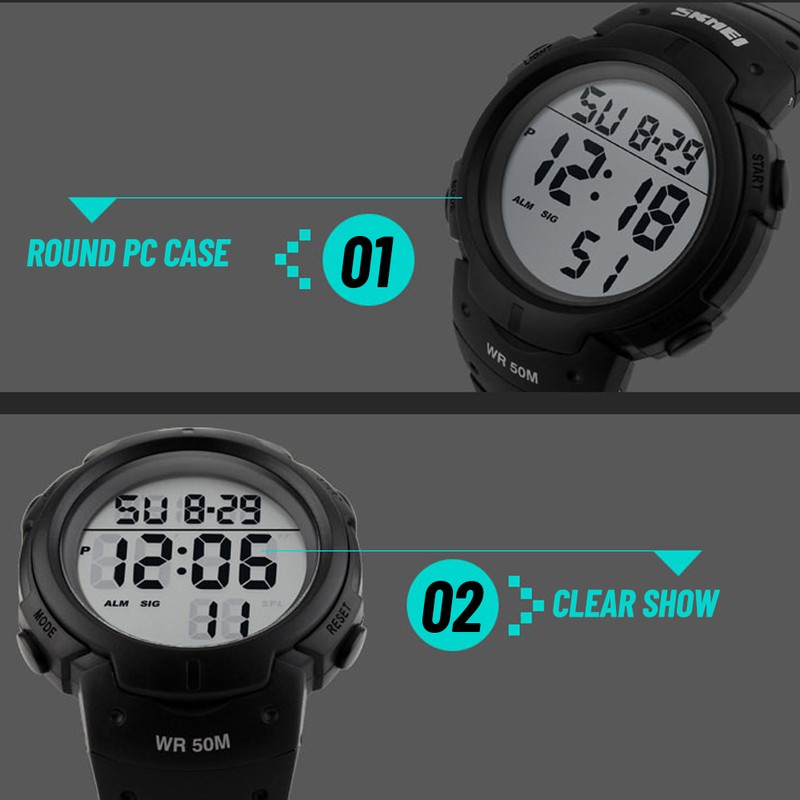 Men Digital Watch Stopwatch Alarm Luminous Watch